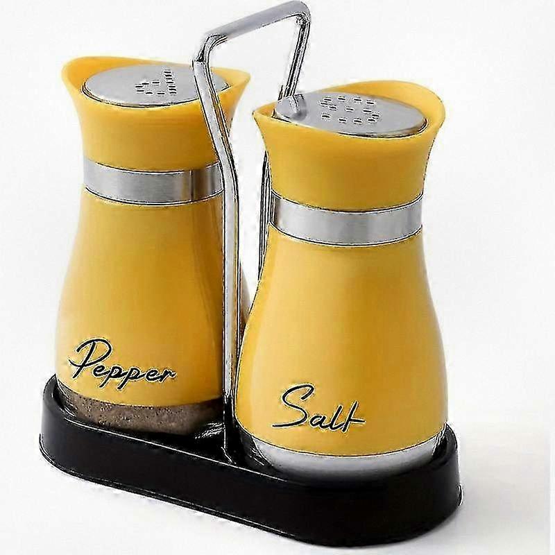 Elegant Glass Salt and Pepper Shaker Set with Holder Rack - Durable Spice Containers for Use on Tables, RV Vacations, Camping & Barbecues -