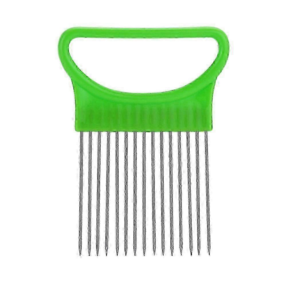 12-Prong Onion Holder Cutter Slicer with Plastic Handle for Vegetables and Fruits (Green)
