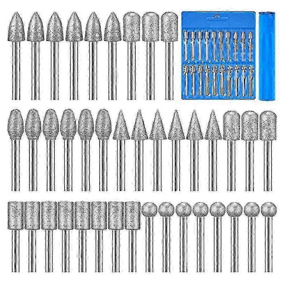 40-Piece Diamond Burr Bit Set for Stone Carving Engraving with Rotary Tools - Compatible with Dremel
