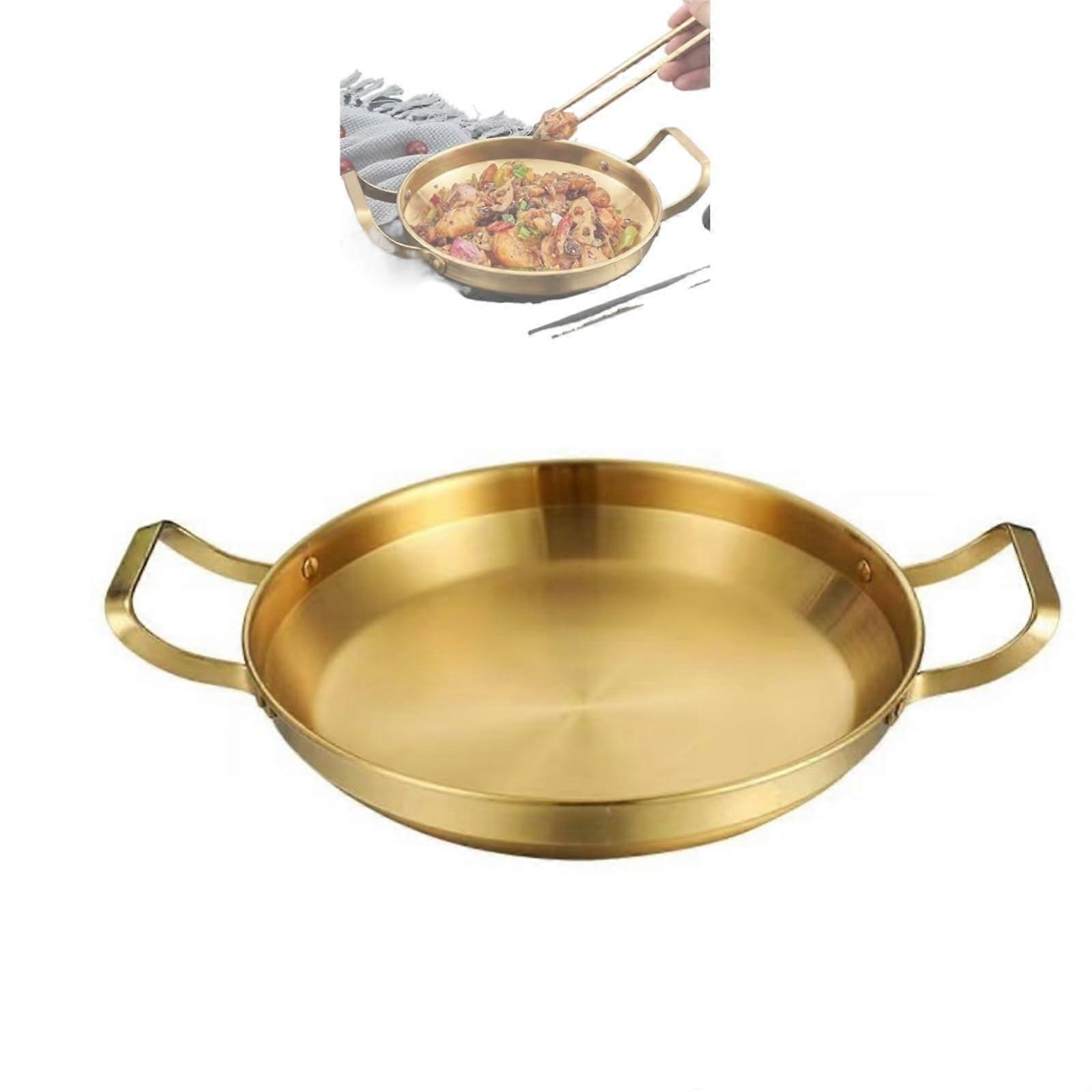 Stainless Steel Cooking Pot with Double Handle for Induction, NonStick Paella Pan (Gold, 20 cm)
