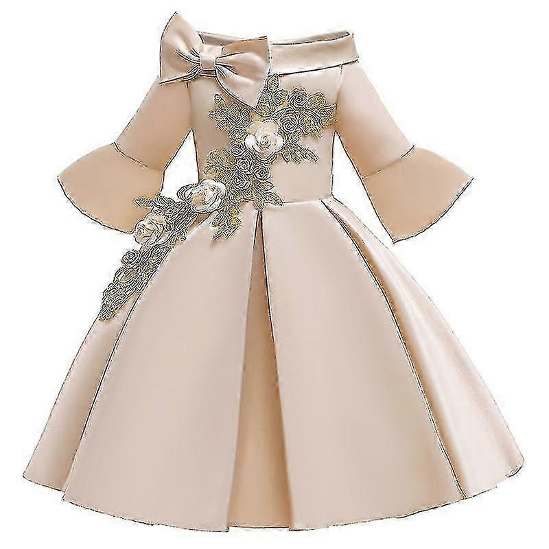 キッズフラワーガールズウェディングドレス - ポリエステル素材、サイズ2-10年、繊細なデザインのプリンセスパーティードレス