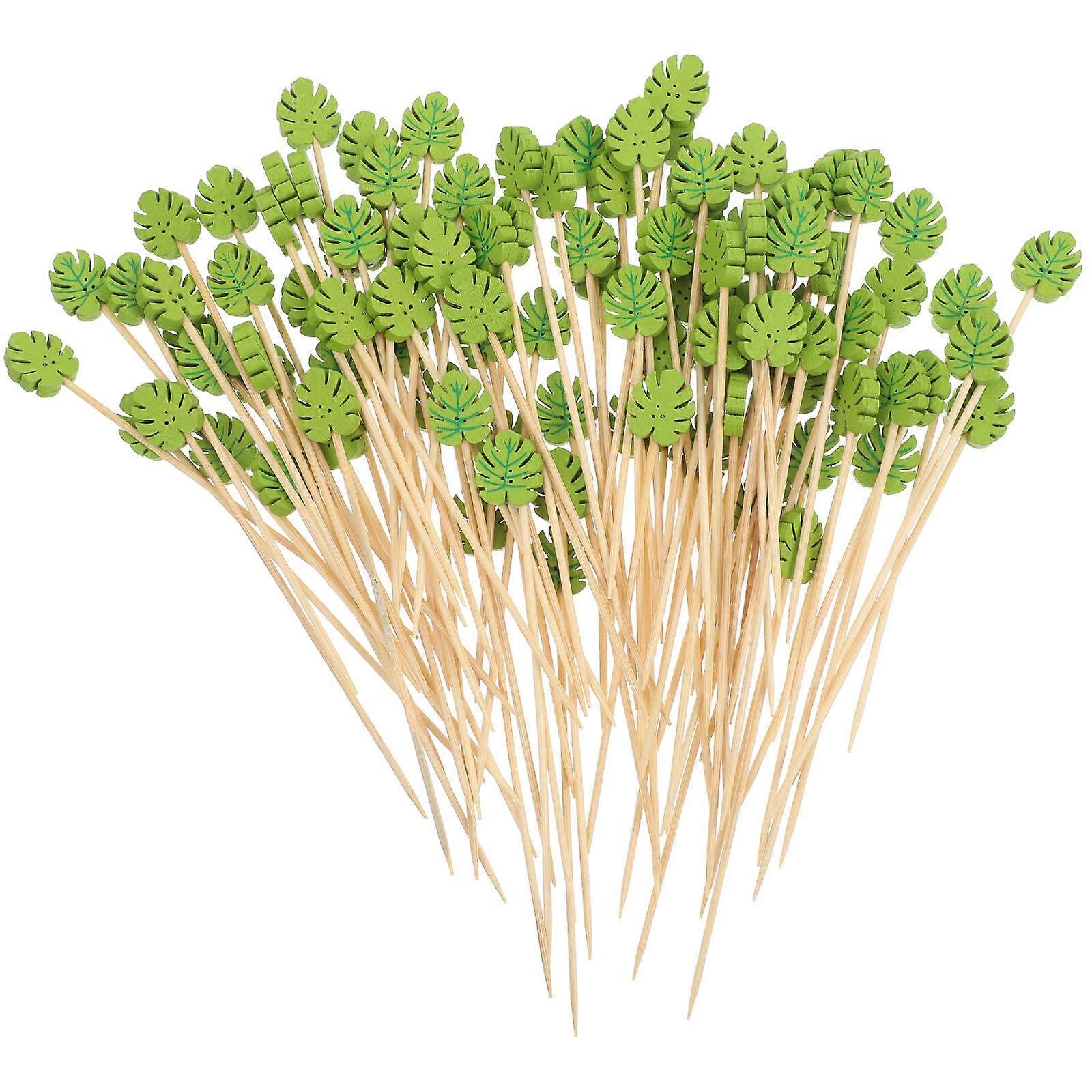Bamboo Toothpicks Food Appetizer Toothpick Parties Round Leaf Shape 100Pcs