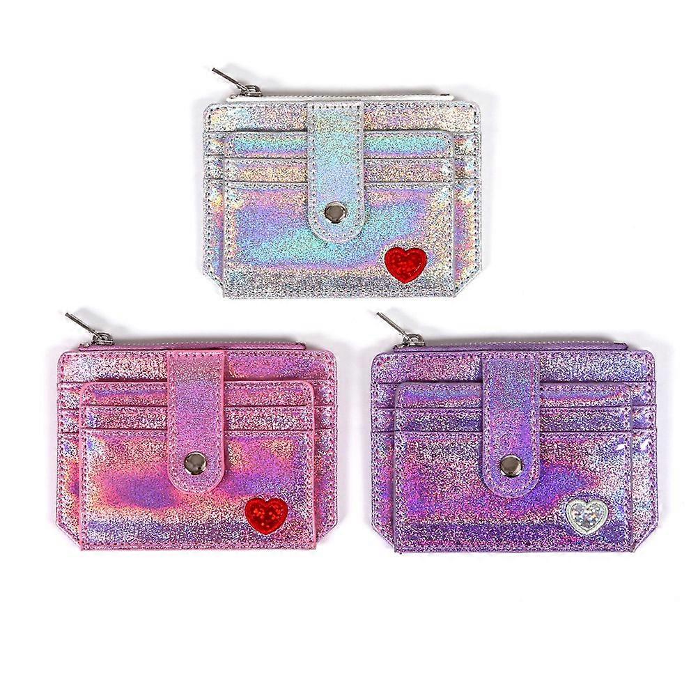 Holographic Wallet for Women Zipper Closure Large Capacity Card Storage Silver 1Set