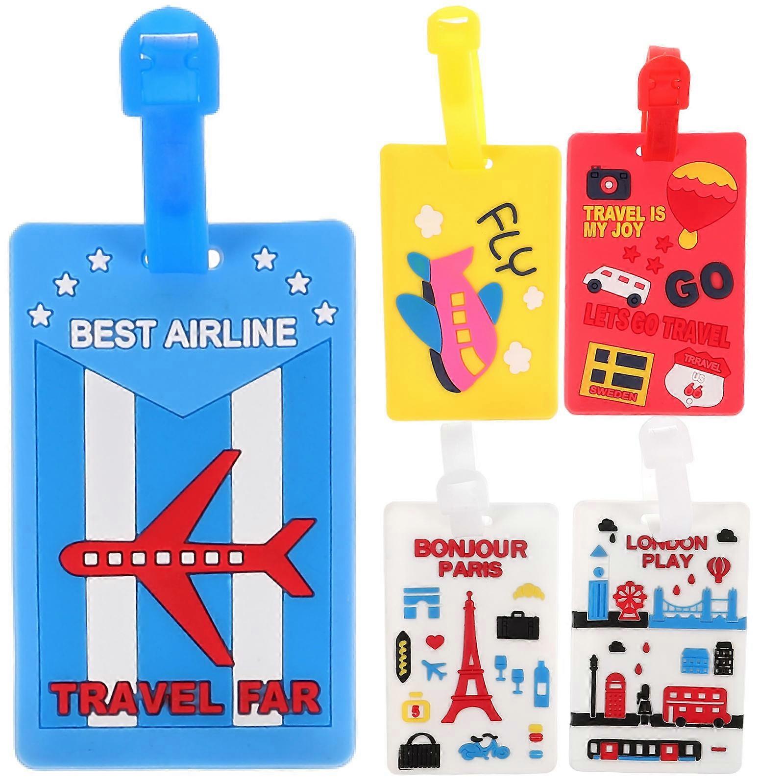5pcs PVC Luggage Tags with Cartoon Designs – Durable, Reusable & Deformation Resistant Travel Suitcase Identifier Labels for Easy Baggage Recognition
