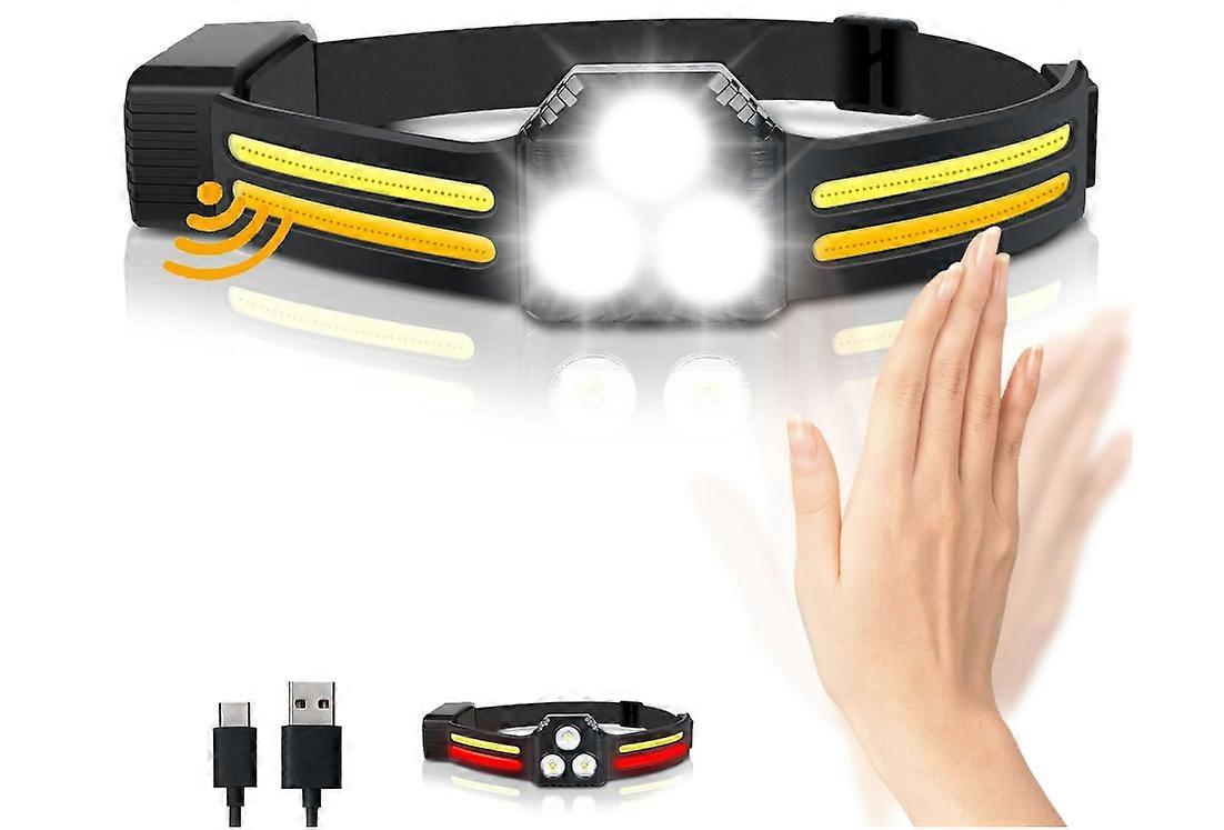 Headlamp, 1200Lumens 2COB Bright Headlamp 260Wide Beam Headlamp 9 Light Modes Motion Sensor(Black)
