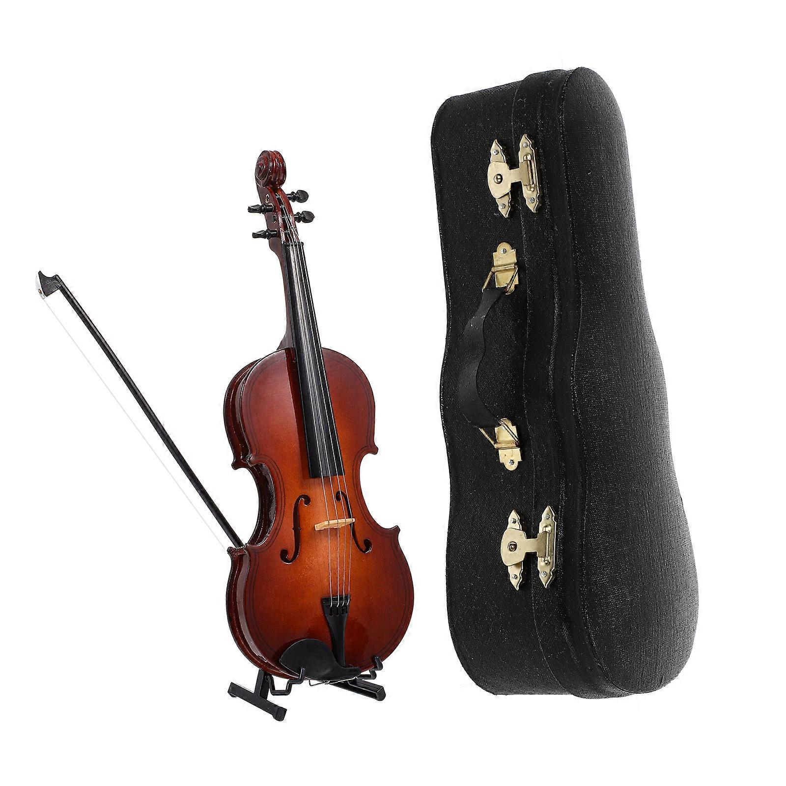 1set Miniature Decorative Violin Ornament Realistic Desktop Adornment With Bow Stand And Case For Music Lovers And Photography Props