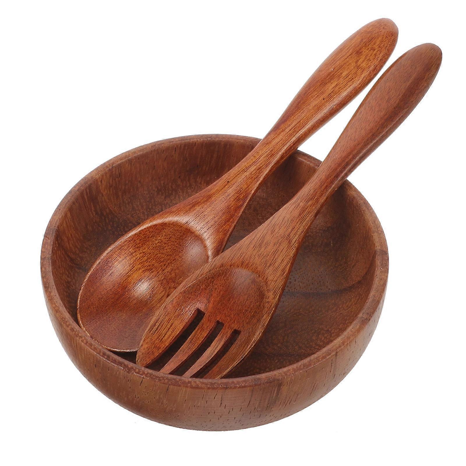 Fruit Bowl Wood for Storage Use 1Set with Spoon and Fork Multi Color