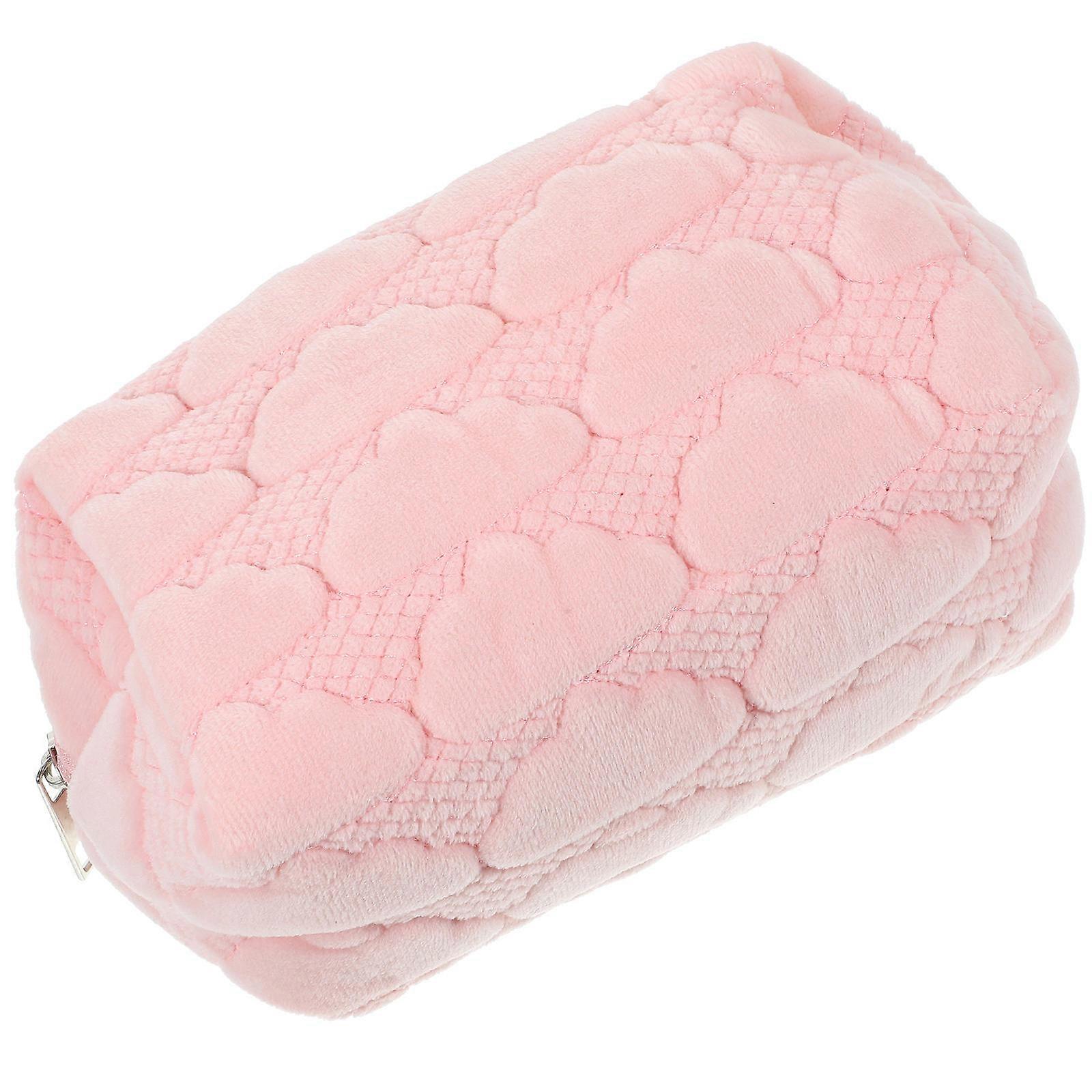 Portable Makeup Bag Women Multi Functional Storage Rectangular Shape Short Plush 1Set