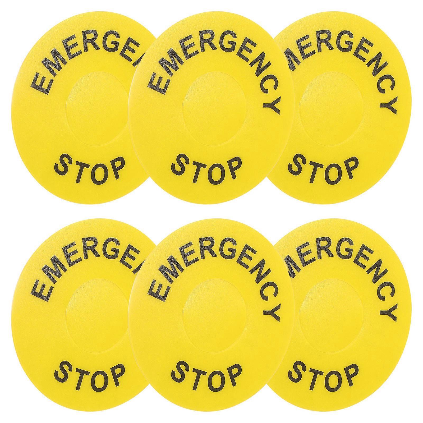 6pcs Emergency Stop Decal Self Adhesive Safety Warning Labels for Industrial Machinery PVC Caution Signs for Emergency Shut Off Buttons Easy