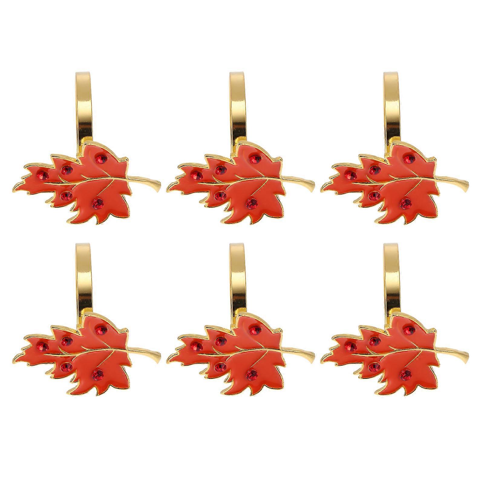 Maple Leaf Napkin Ring Table Decoration Orange 4.5X4X4CM Napkin Holder 6Pcs