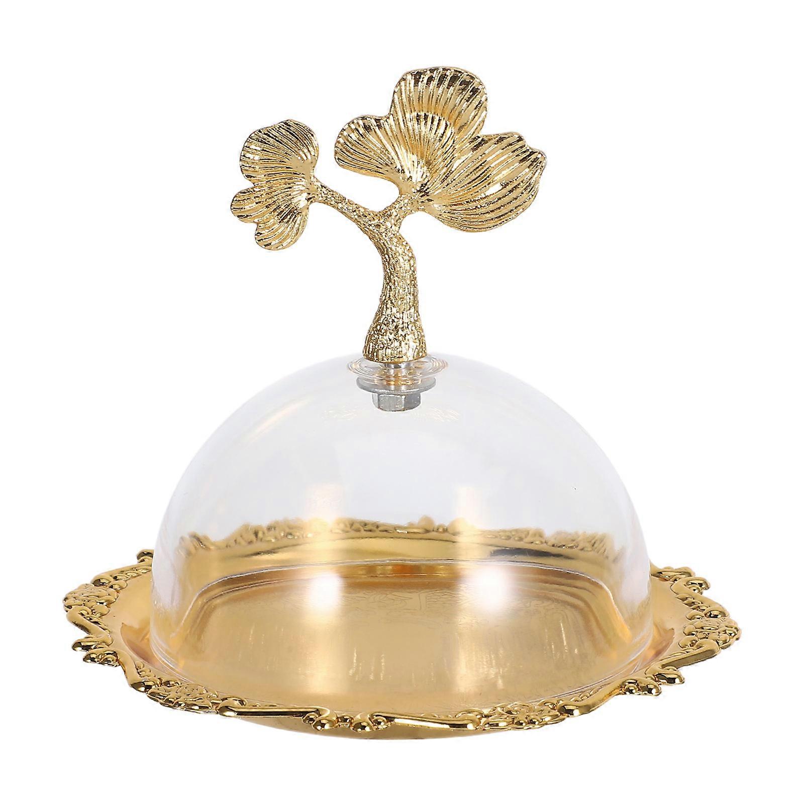 Mini Cake Stand With Dome Vintage Style Dessert Serving Plate For Party Table Square Shape Golden Iron Material 1Pack