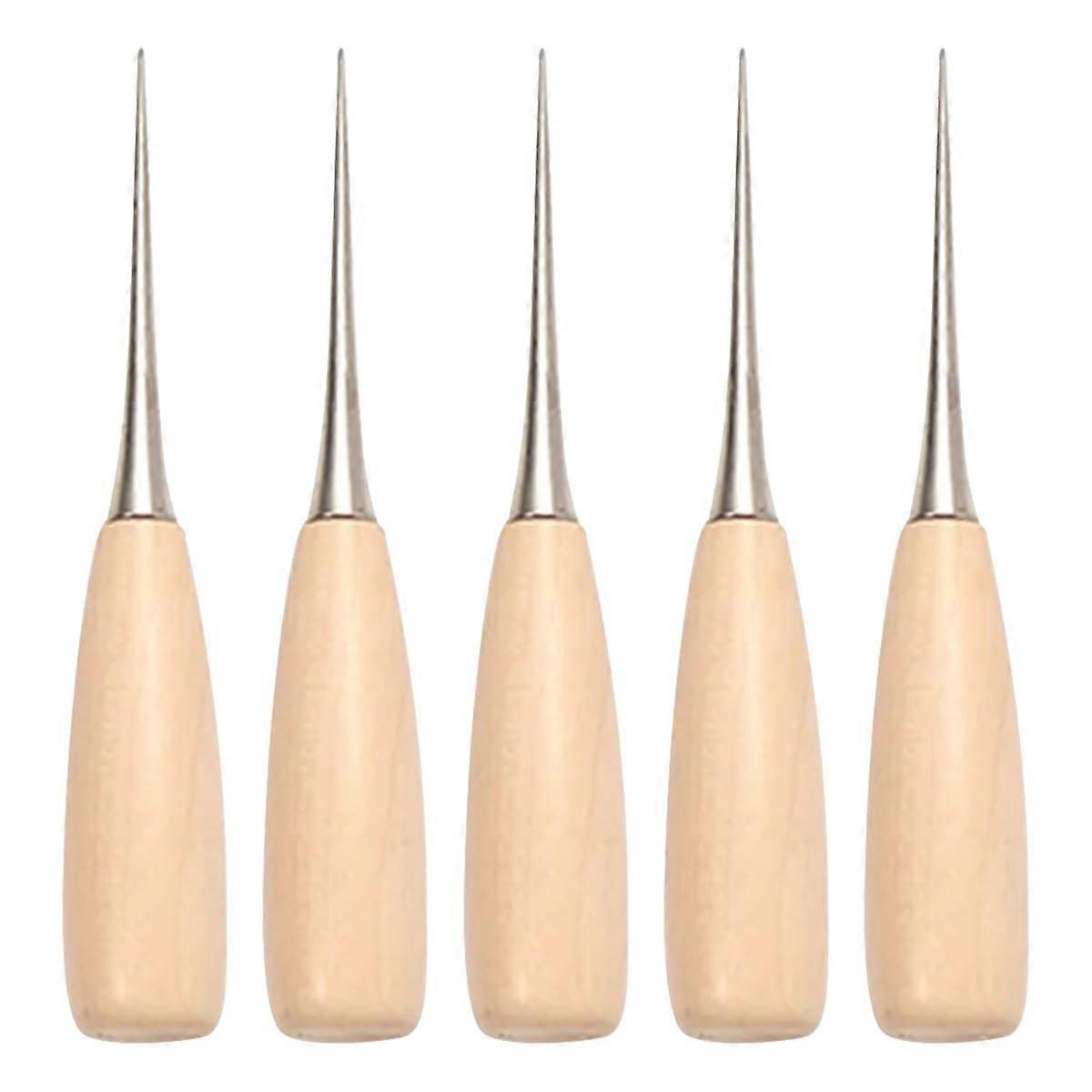 Sewing Awl Pack of 5 with Wooden Handle, Straight Cutting Awl for Leather and Canvas, Durable Tools for Woodwork