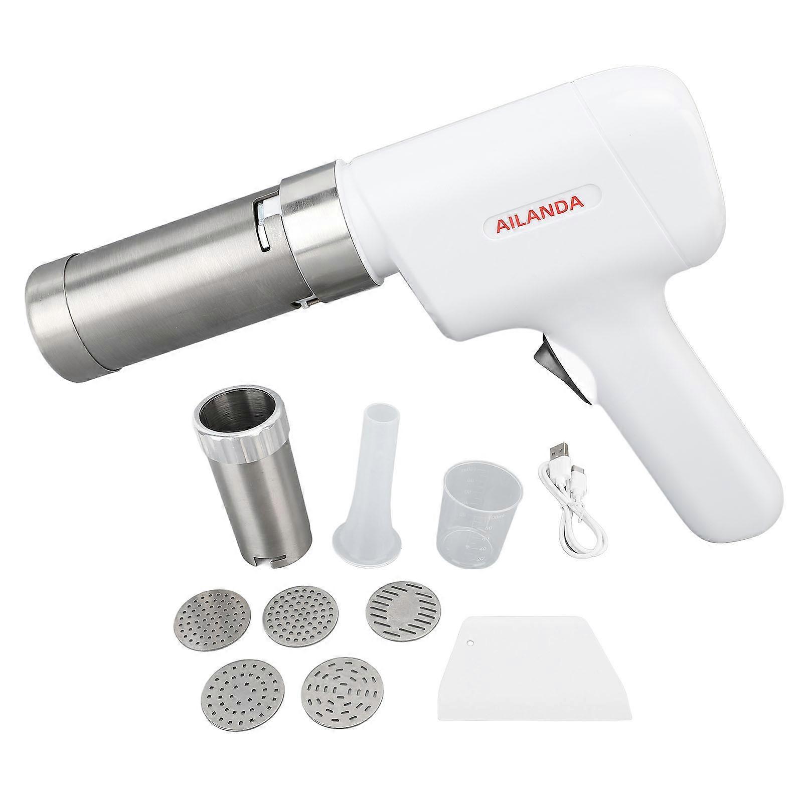 Machine à pâtes électrique sans fil, portable et portable, avec 5 disques, pour spaghettis et ramen faits maison, blanc