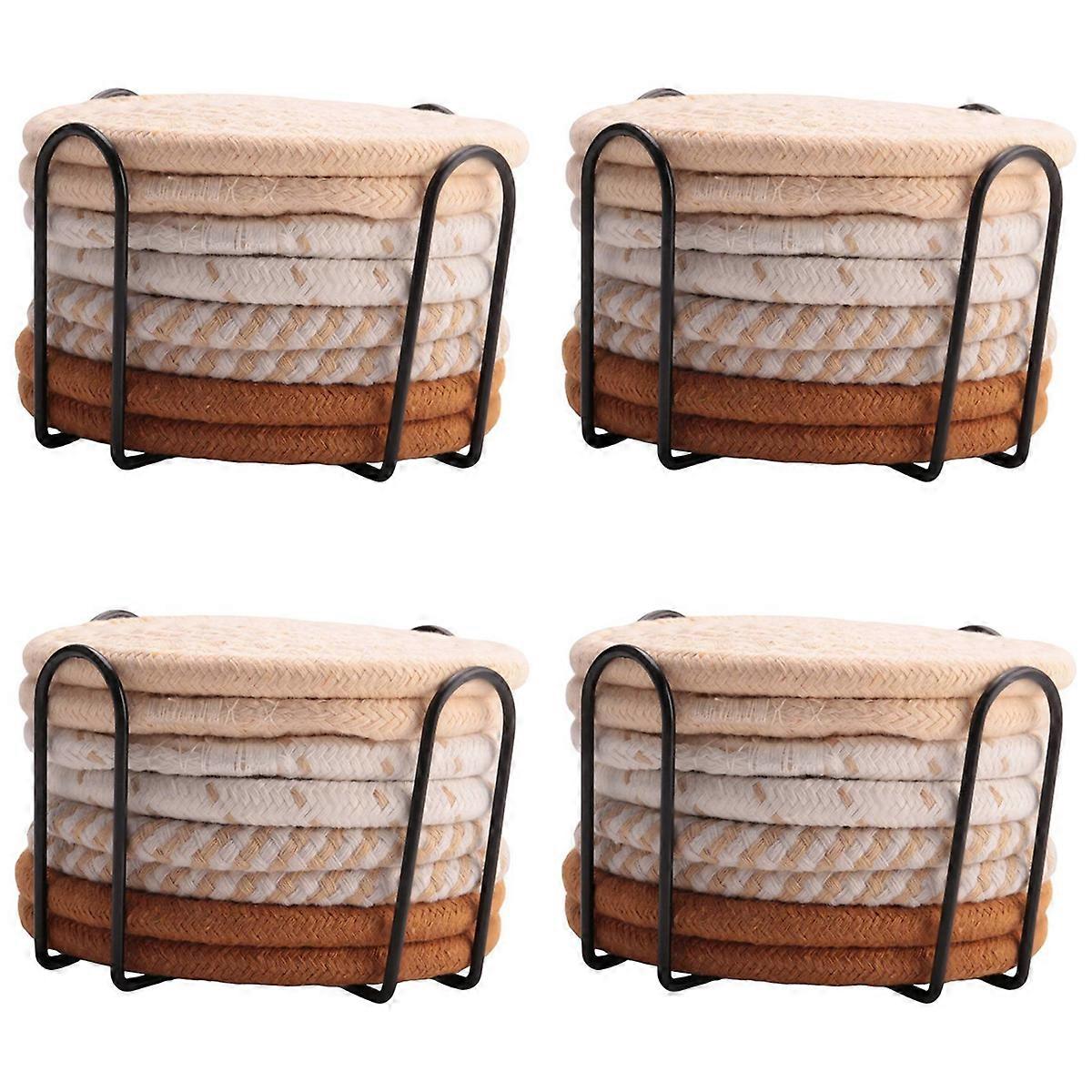 8 Pcs Drink Coasters with Holder, 4 Colors Absorbent Coasters,A