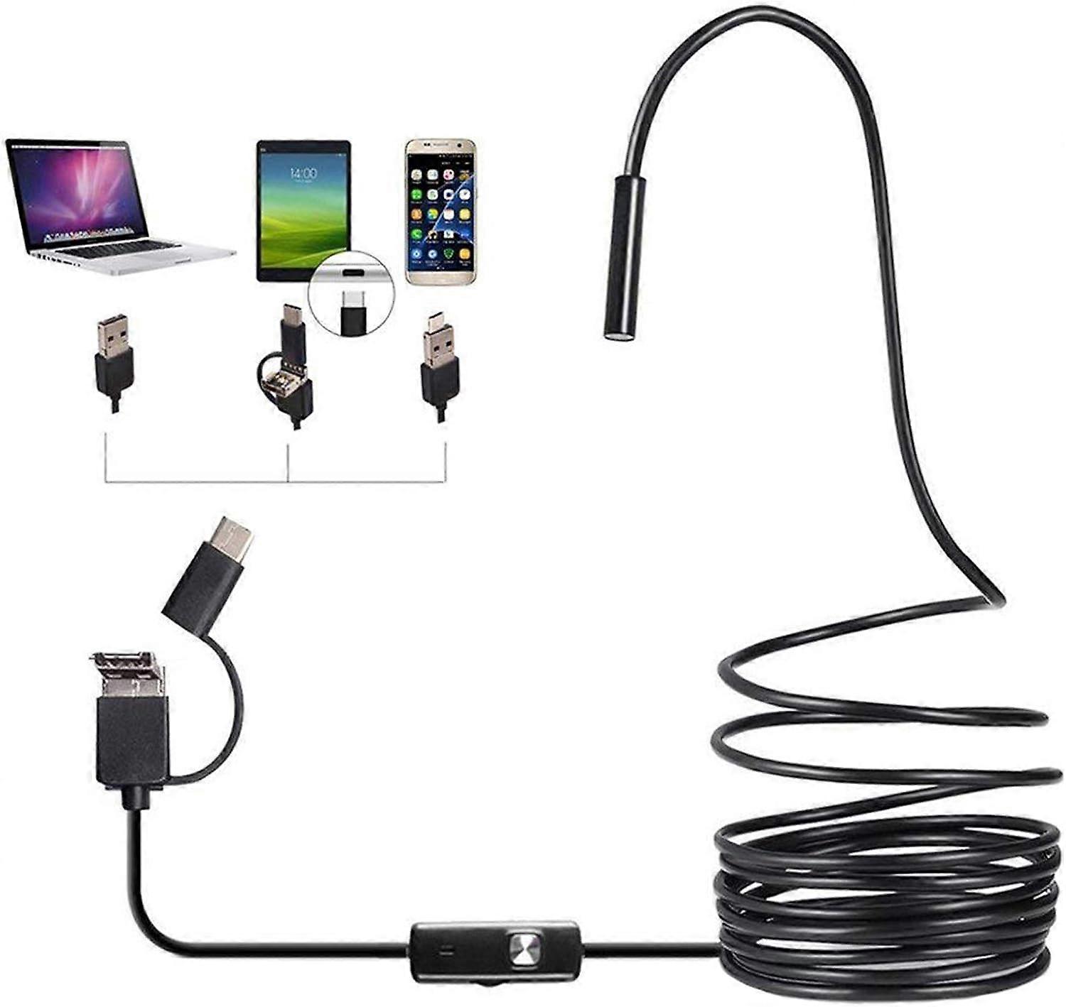 5.5mm Endoscope 3 in 1 USB/Type-C 1200P HD Inspection Camera Waterproof Borescope for Phone Tablet PC Desktop (Size : 2m) (AAA)