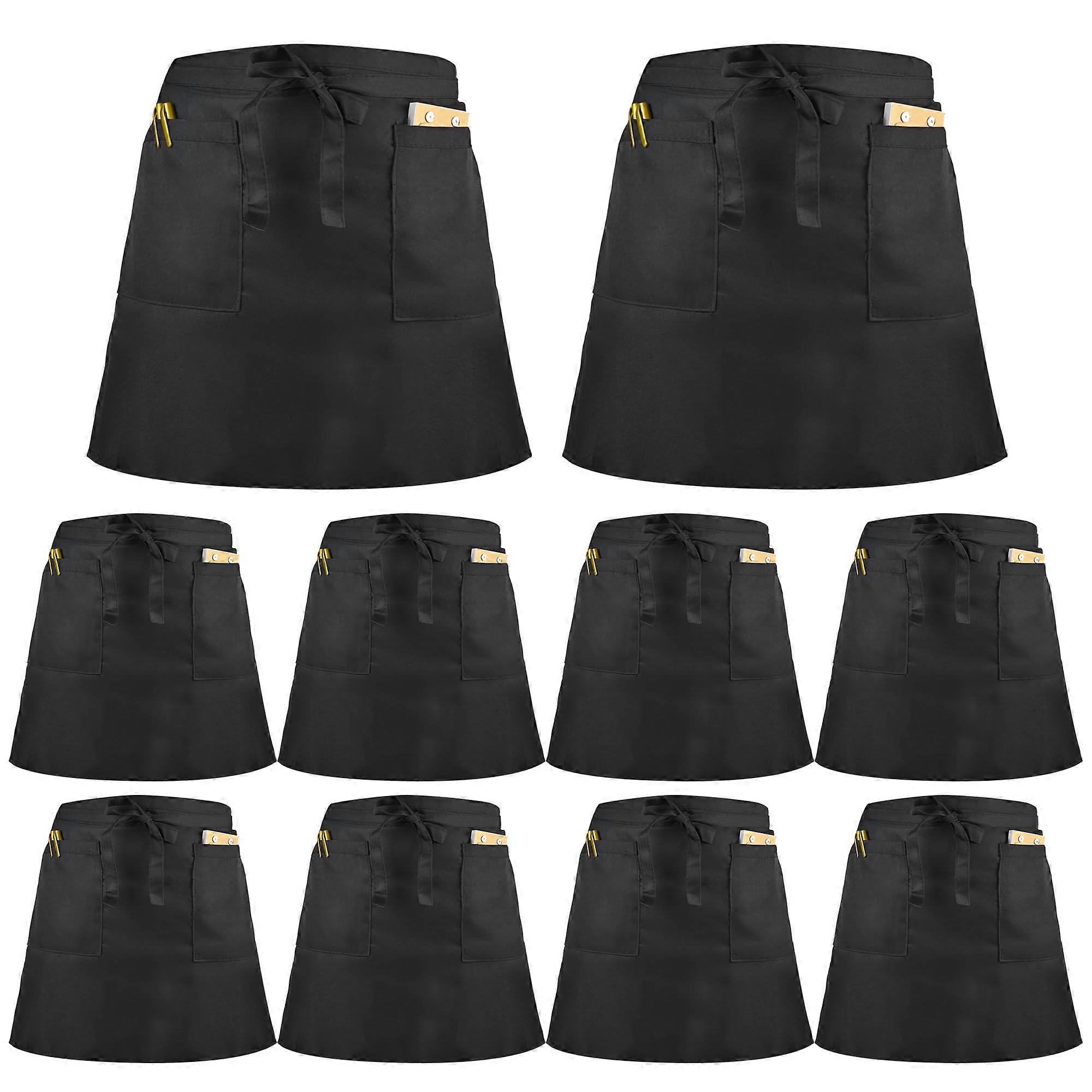 Waiter's Apron Short With 2 Pockets Pack Of 10 Black Unisex Catering For Chef Baker Servers