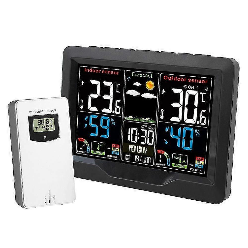 Indoor Comfort Monitor Weather Station Clock with Wireless Sensor and Alarm Function