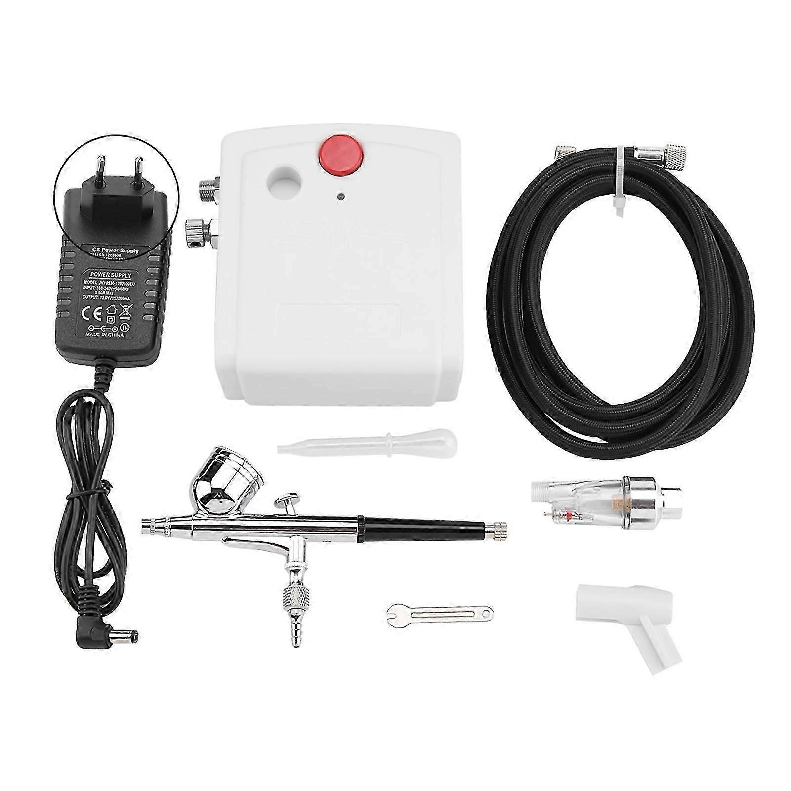 8pcs/Set Dual Action Airbrush Kit White Pump Spray Gun Set (EU Plug 110-240V)