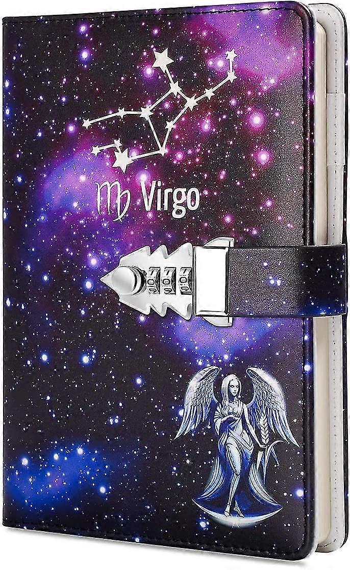 A5 Creative Password Lock Journal PU Leather Combination Lock Diary Locking Diary Notepad (Virgo)