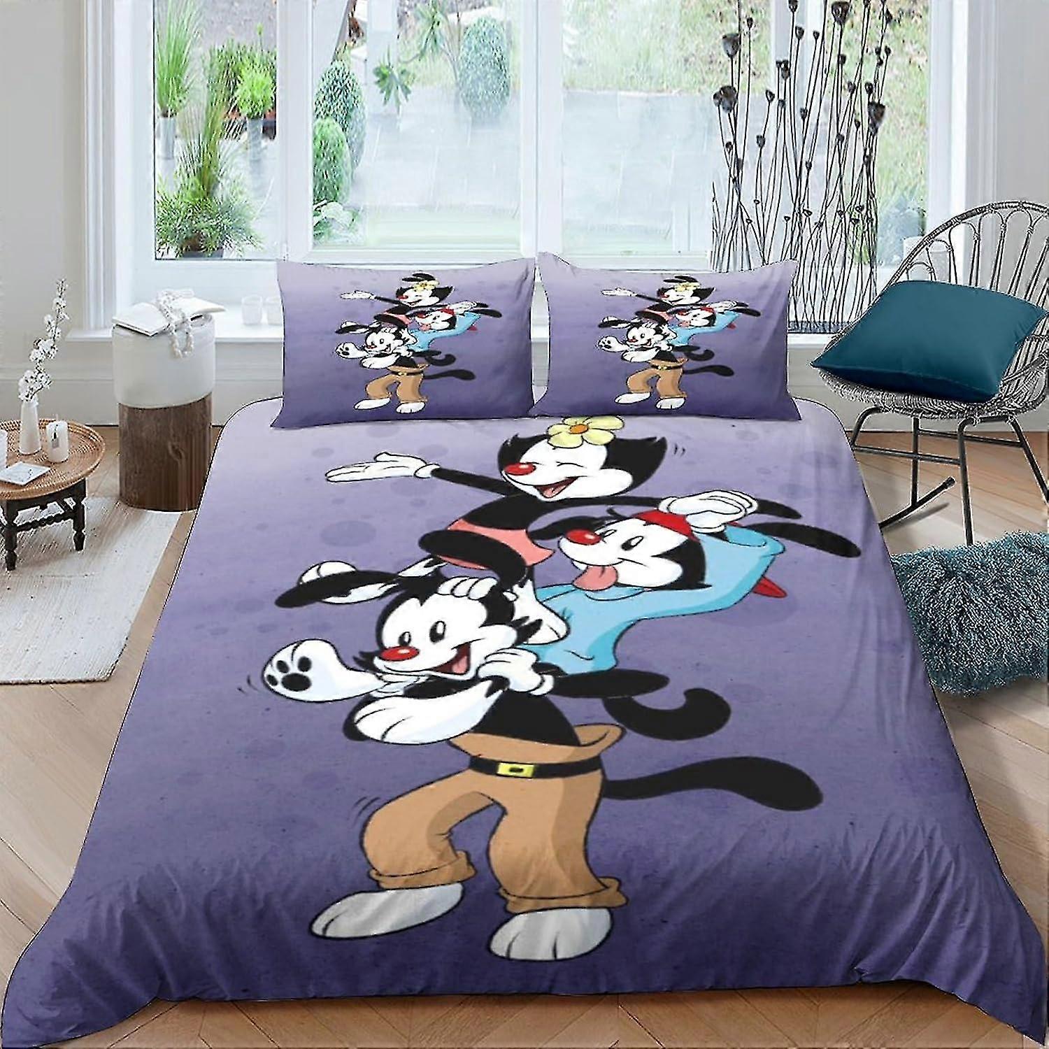 Soft Microfiber 3D Bedding Print Set with Zipper Closure for Kids and Teens, Suitable for Animaniacs Comforter