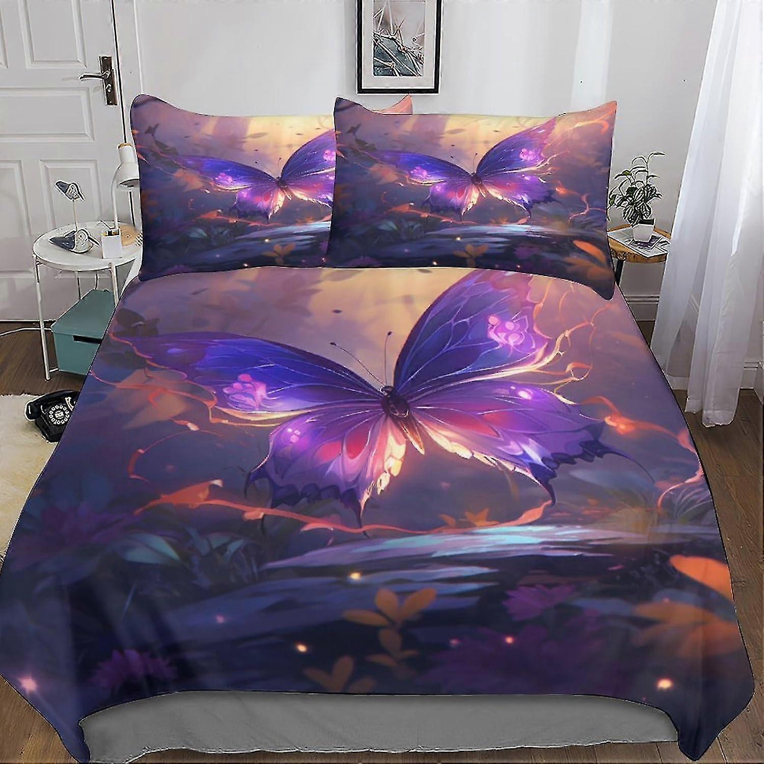 Set copripiumino farfalla fiore colorato Biancheria da letto 3D Copripiumino in microfibra 3 pezzi con cerniera per varie marche