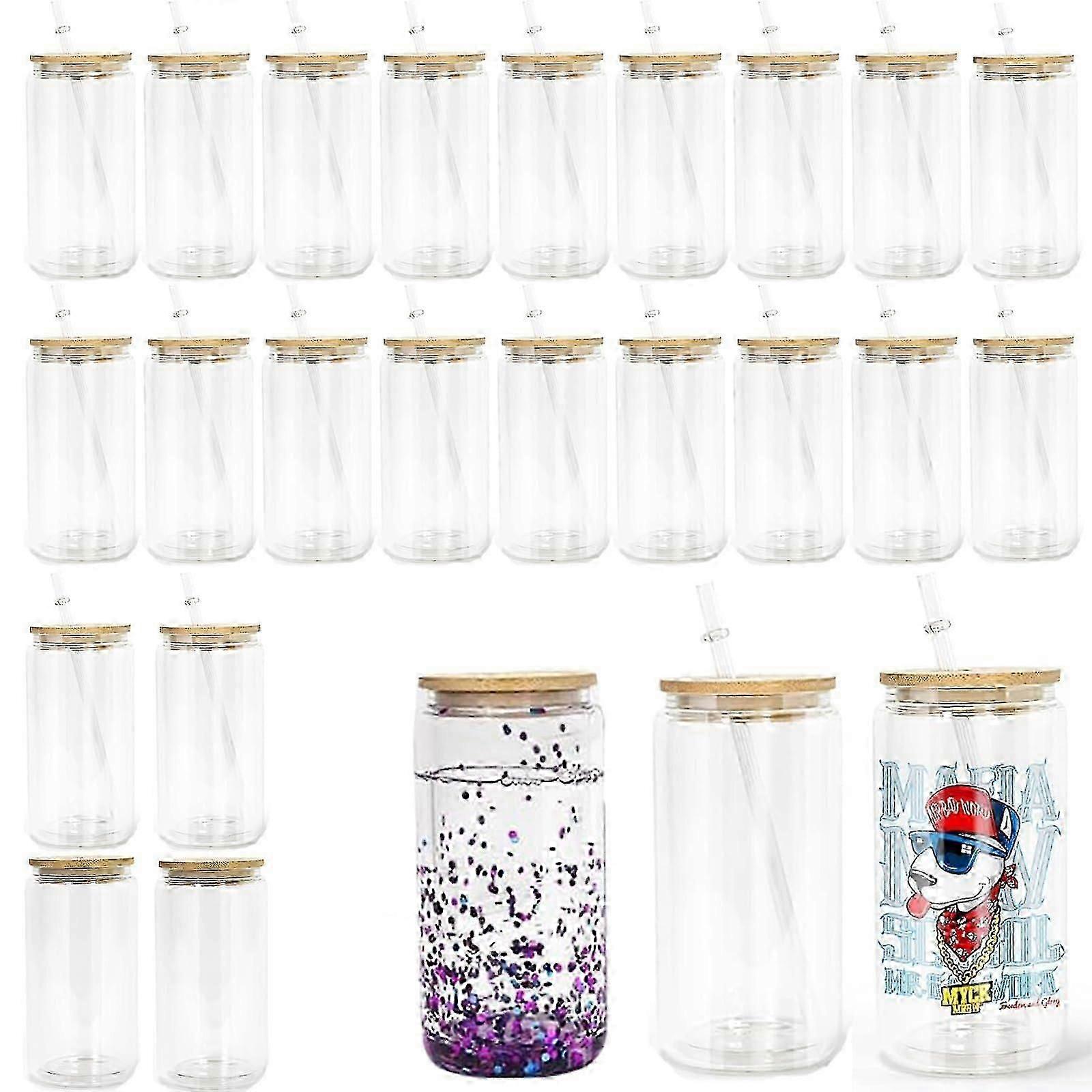 25 Pack Glass Can Blanks Sublimation Wall for Snow Globe Glitter DIY Reusable Clear Can Mason Jar Mug 16oz