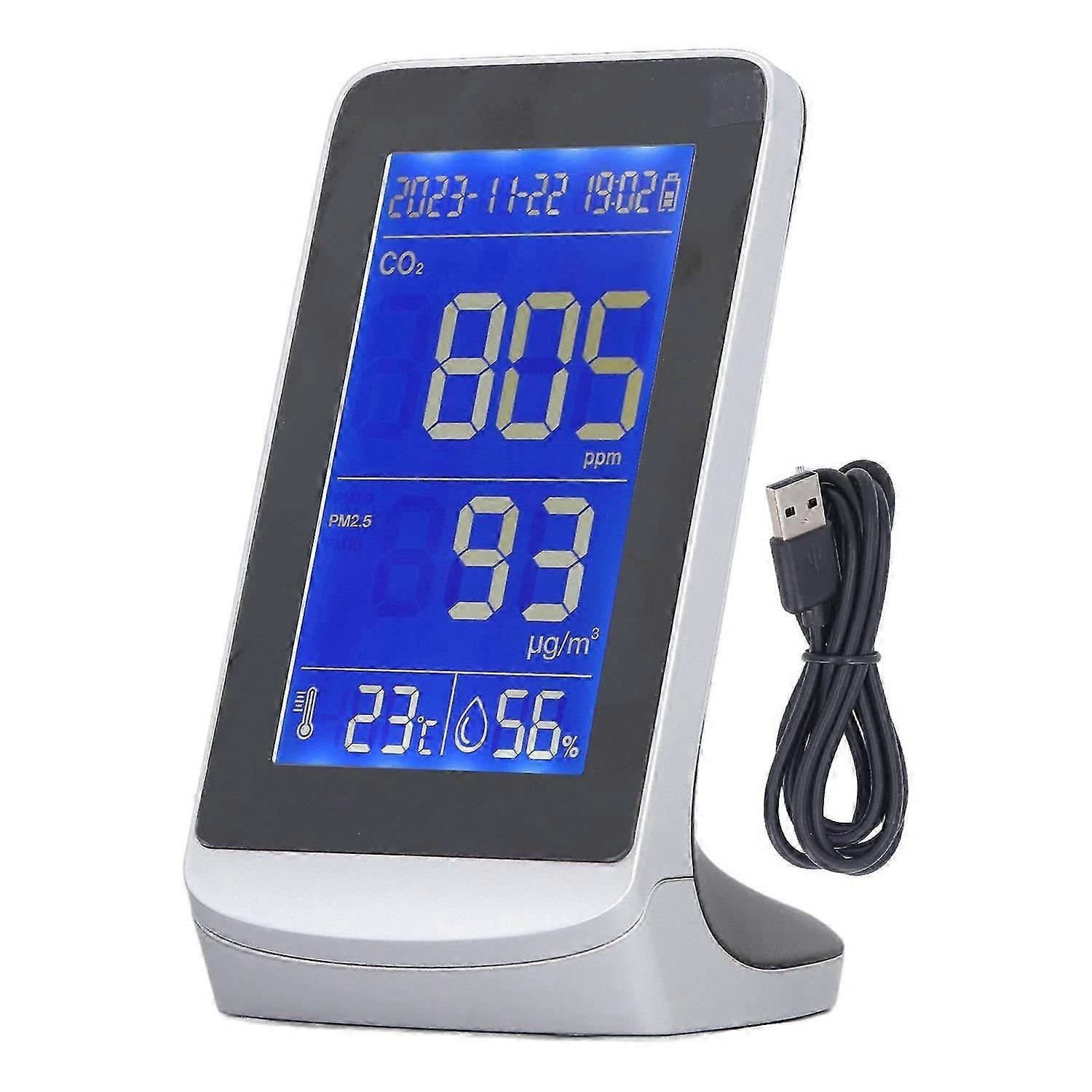 Air Quality Monitor Digital Display CO2 PM1.0 2.5 10 Temperature Humidity Detector with Low Battery Warning
