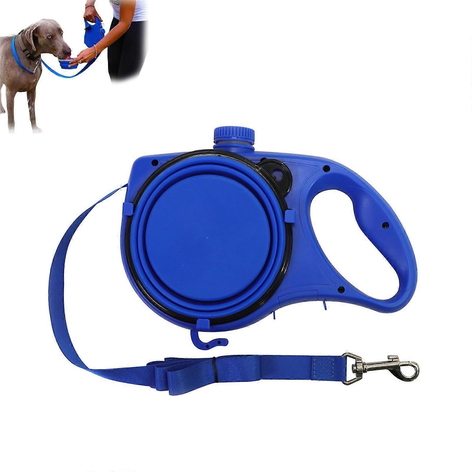Retractable Dog Leash Integrated Water Bottle And Bowl, 3-In-1 Portable Leash, For Small To Large Dogs, Blue