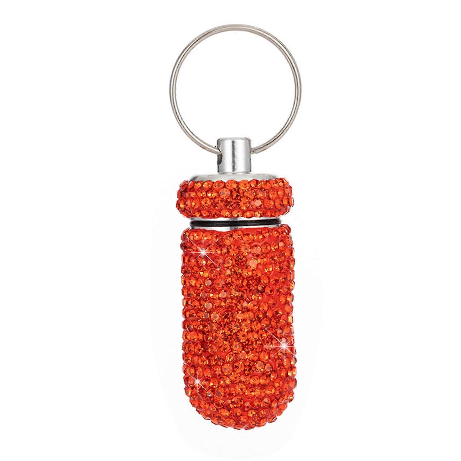 Compact Pill Organizer with Rhinestones, Aluminum Material, Keychain Design, Travel-Friendly and Daily Use Pill Case