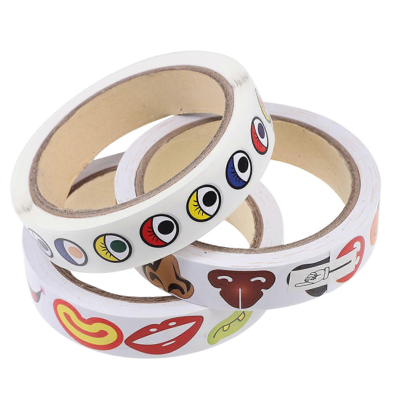 Expression Stickers Fun Diy Projects Eye Mouth Patterns Portable 668.10X0.79X0.04in Easy to Apply 3 Rolls