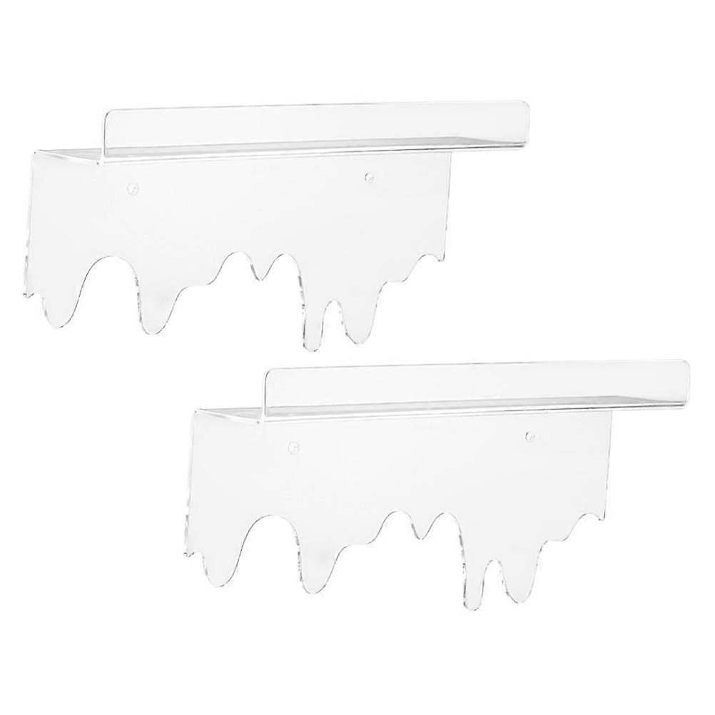 2pcs Wall Floating Shelf Wallmounted Transparent Wall Cosmetics Storage Shelf
