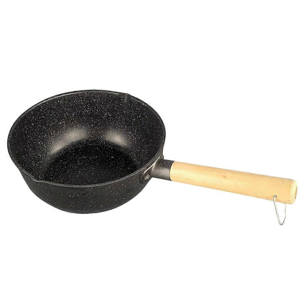 Black Nonstick Saucepan with Wooden Handle for Home Use Iron and Wood Multipurpose Kitchen Cooking Pan 7.87 Inches