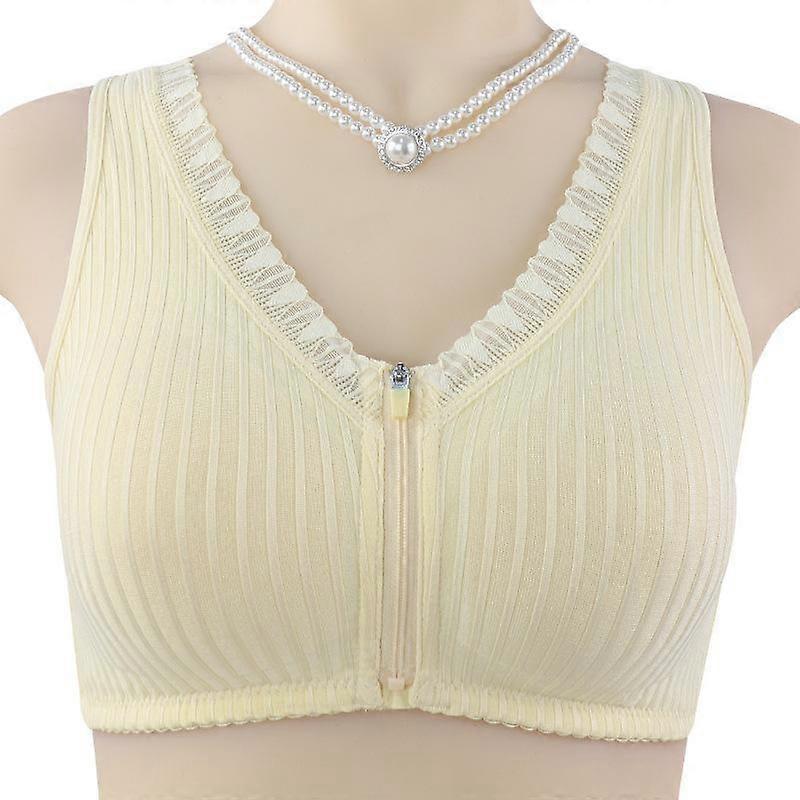 Soft Cotton Cups Middle-aged and Elderly Underwear Women's Front Zip Fixed Cup Without Steel Ring Vest Type Large Size Bra