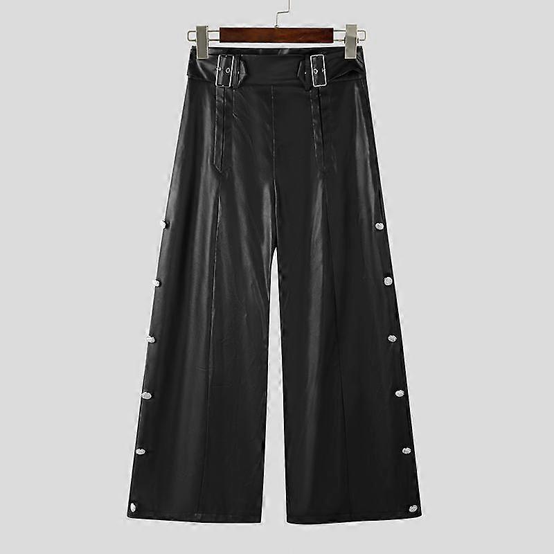 INCERUN Men Zipper High Waist PU Leather Pants Casual Long Trousers with Pockets