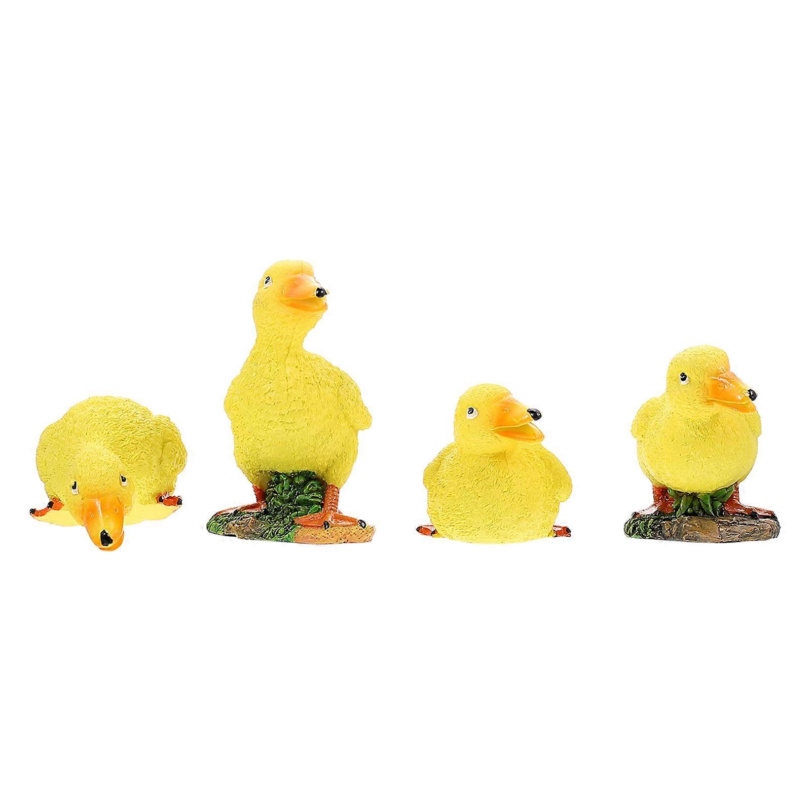 Yellow Resin Duck Statues for Garden Decor Lightweight and Durable 4 Pieces
