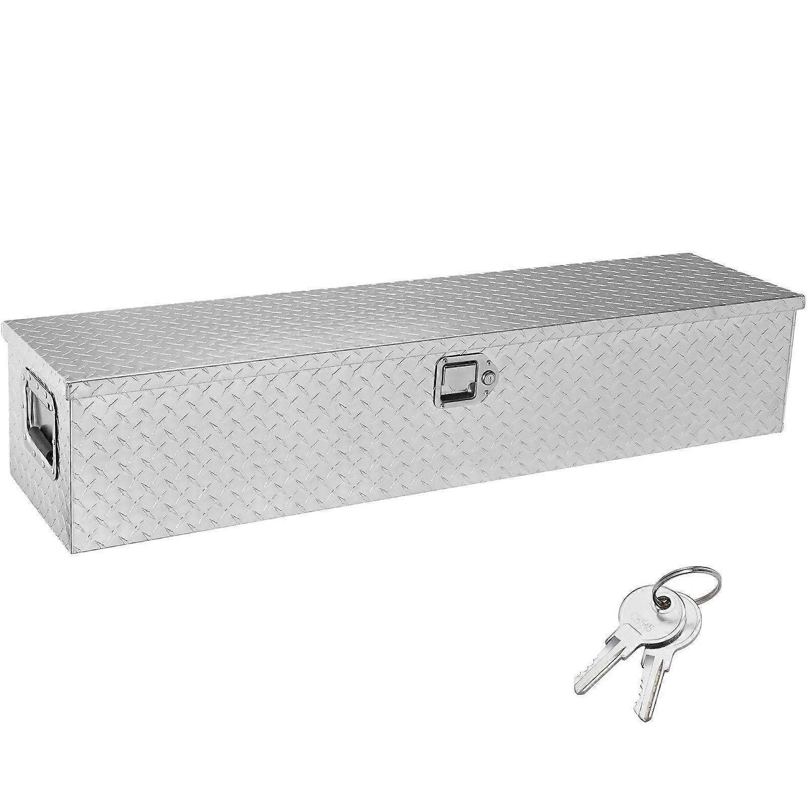 Heavy Duty Aluminum Truck Bed Tool Box, Diamond Plate Tool Box with Side Handle and Lock Keys, Storage Tool Box Chest Box Organizer