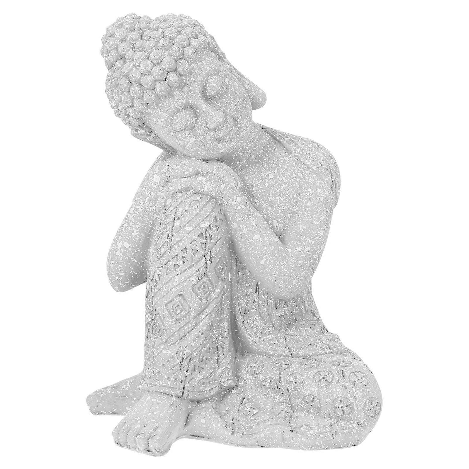 Zen Atmosphere Buddha Figurine Grey Resin for Office Space Decoration 1Pack Religious Meaning