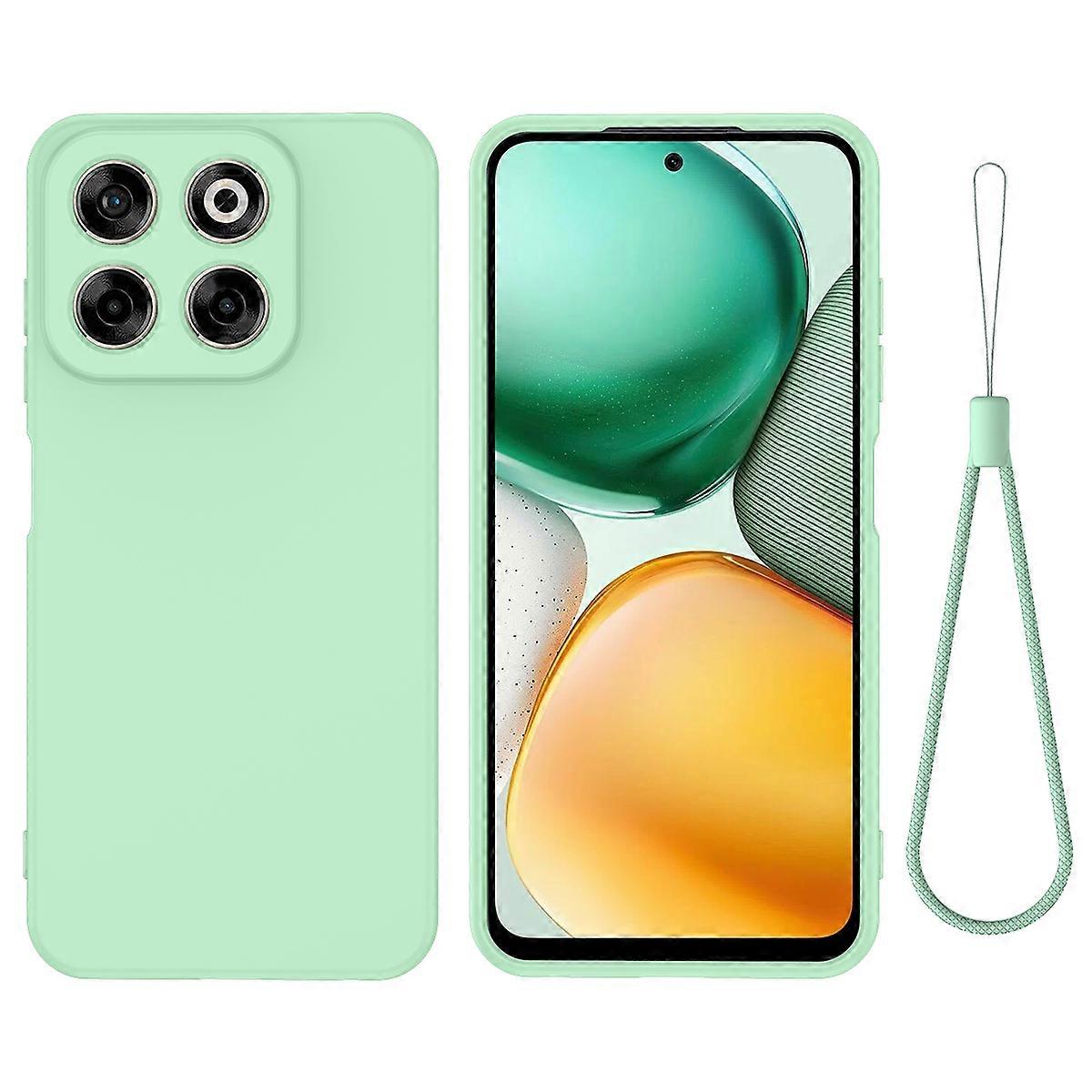 TKdaddy For ZTE Blade V70 Case Drop Proof Liquid Silicone Soft Lining Back Phone Cover with Hand Strap Green