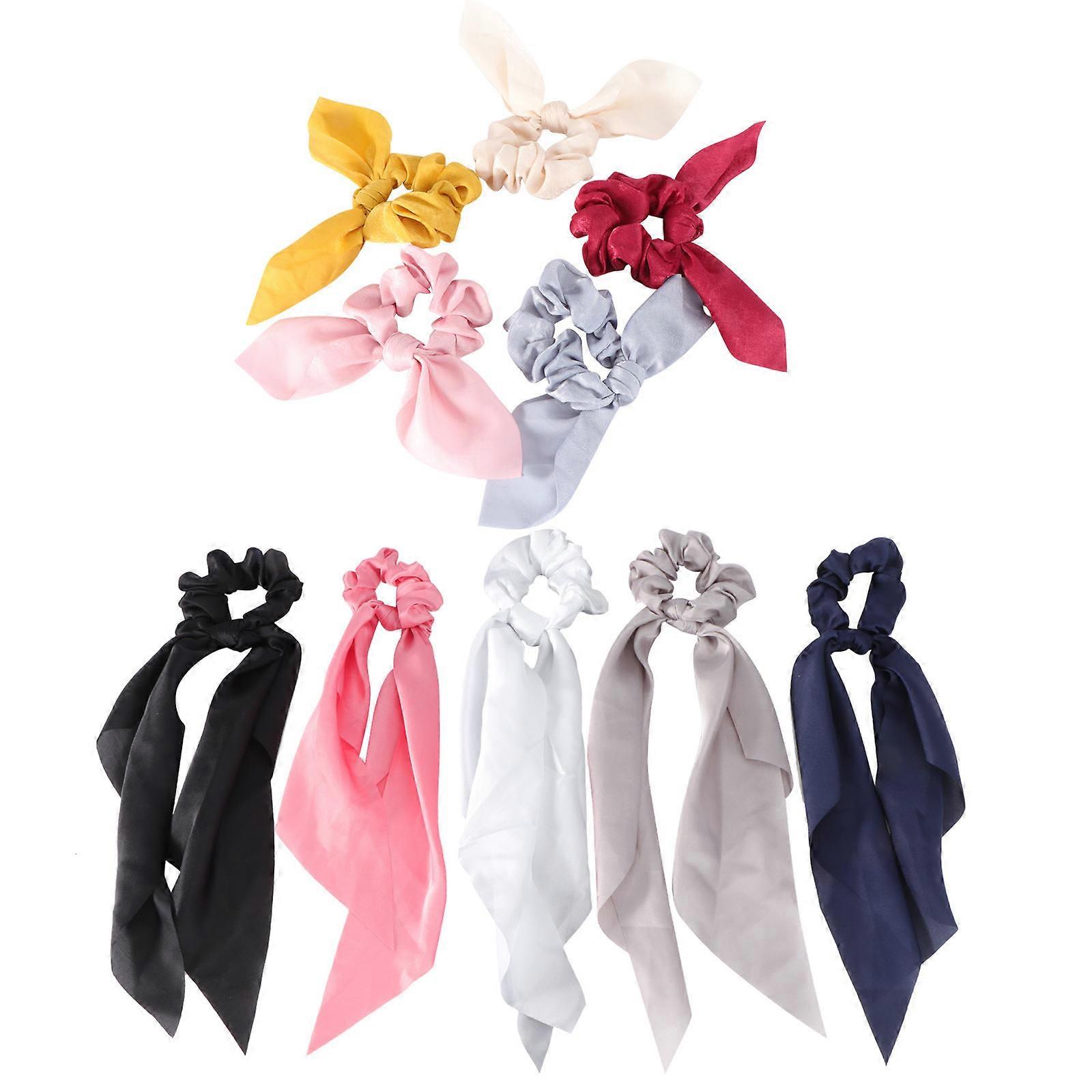 10Set Bowknot Hair Scrunchies For Girls Any Occasions Solid Color Daily Hairstyling Accessory