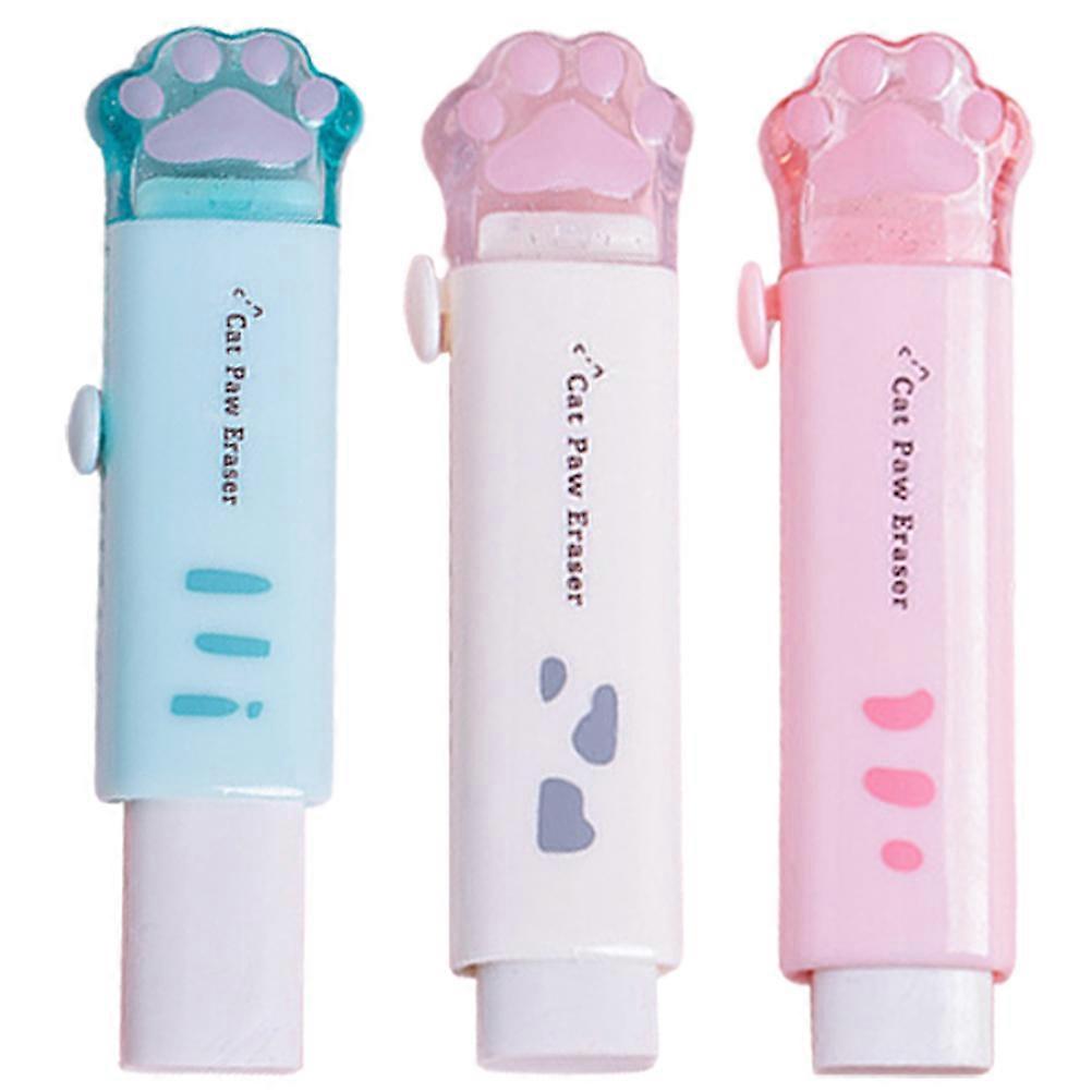 3pcs Cute Cat Paw Retractable Erasers, Kawaii Cartoon Design, Portable & Versatile for Home, Office, Parties, and Rewards