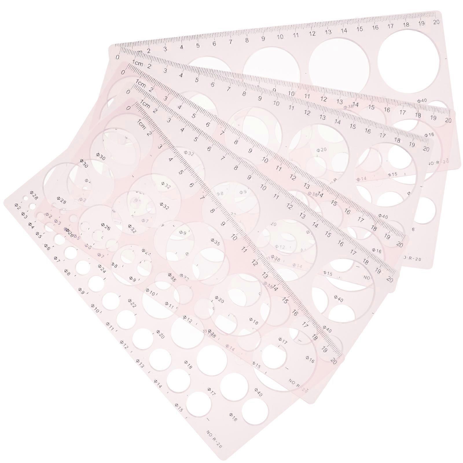 6pcs Pink Geometric Drawing Stencils Plastic Measuring Templates for Students Drafting and DIY Art Design