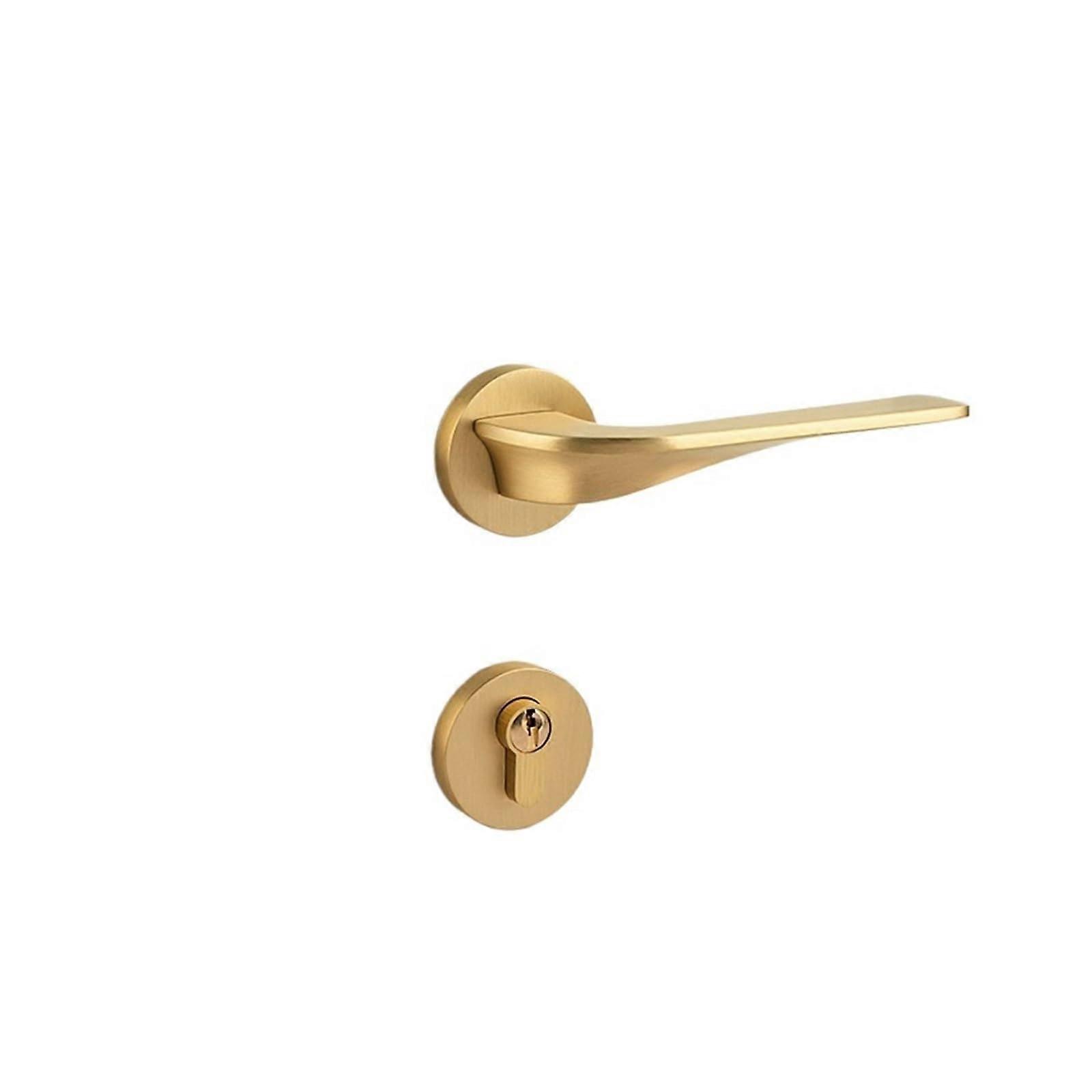 Magnetic Interior Door Lock For Bedroom, Brass Mechanical Handle Lock, Split Lock, Matte Gold