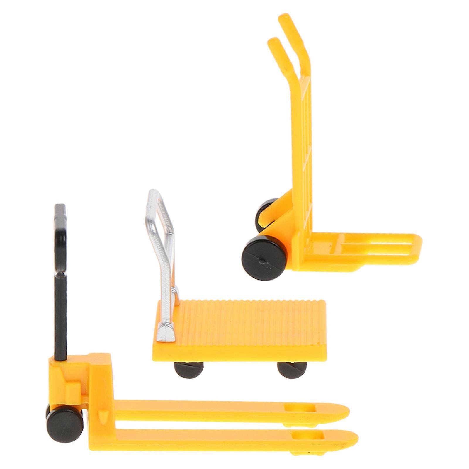 1 Set of Miniature Hand Trolley Mini Forklift Mini Platform Cart Model Mini Construction Tools Mini Moving Tool