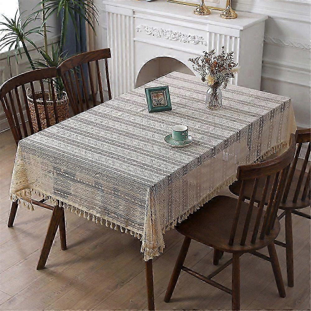 Bohemian Style Woven Hollow Tassel Tablecloth for Dining, Non-Slip Elegant Design Unique Decorative Cloth for Home