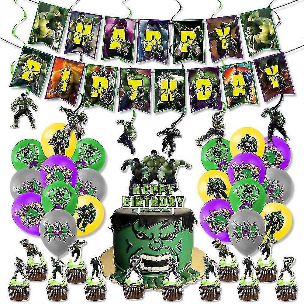 46pc Hulk Party Set - Birthday Decorations, Banners & Cake Toppers