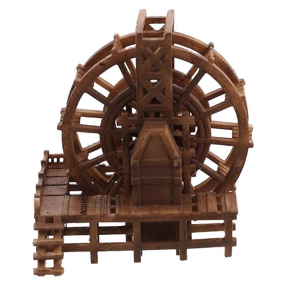 Aquarium Water Wheel Ornament Ancient Architecture Water Feature Light Brown Resin 1Set