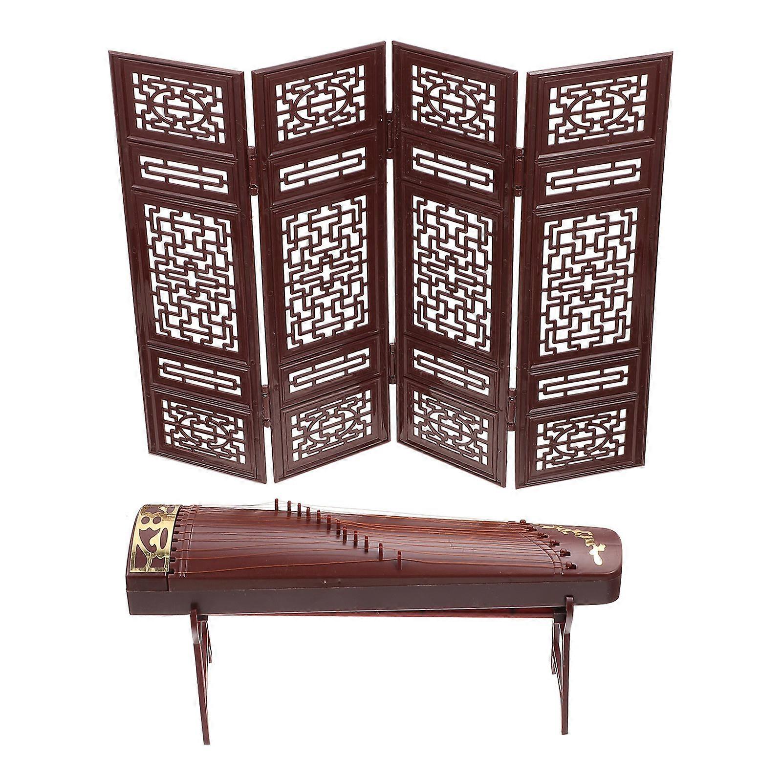Miniature Retro Guzheng & Screen Doll House Furniture Set – Lightweight Decor for Cosplay, Holidays, and Birthdays