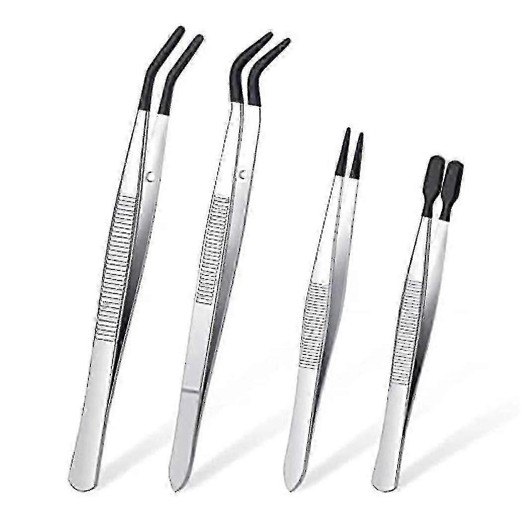 4 Pieces Rubber Tip Tweezers Set for Precision and Safety