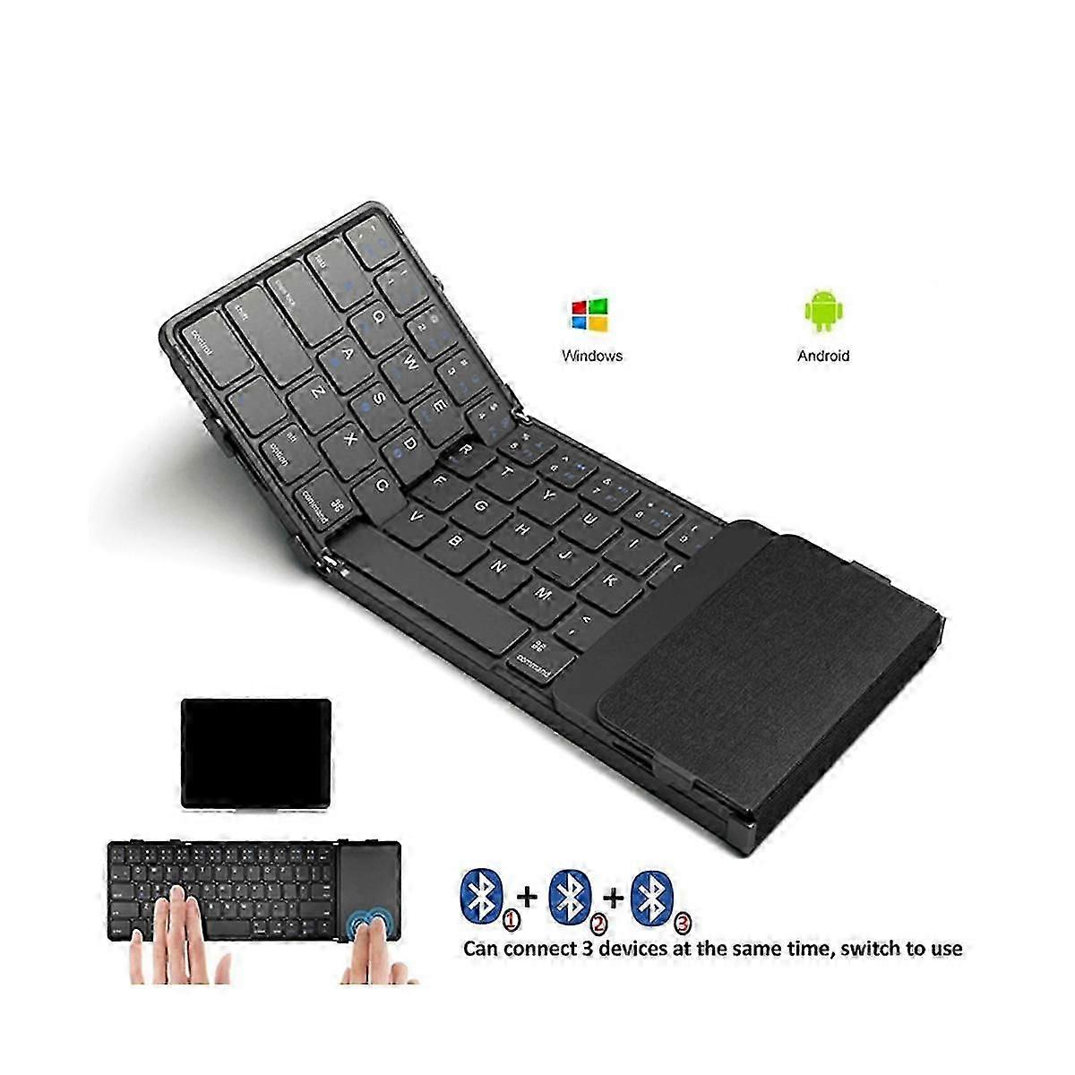 Clavier Bluetooth pliable - Clavier sans fil pliable avec clavier rechargeable à pavé tactile pour le vent
