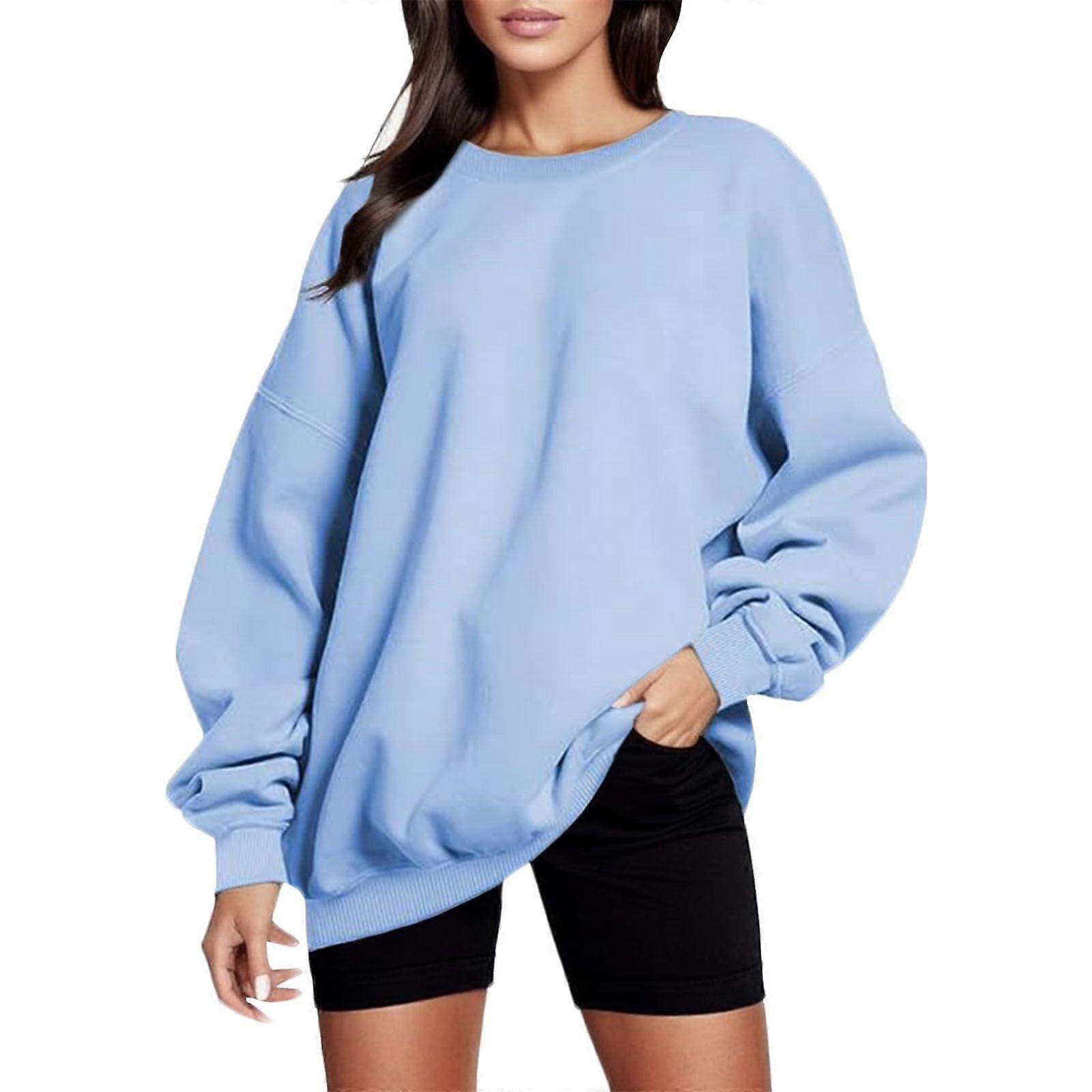 Plus Size Sweatshirt for Women UK Solid Color Drop Shoulder Pullover Blue M